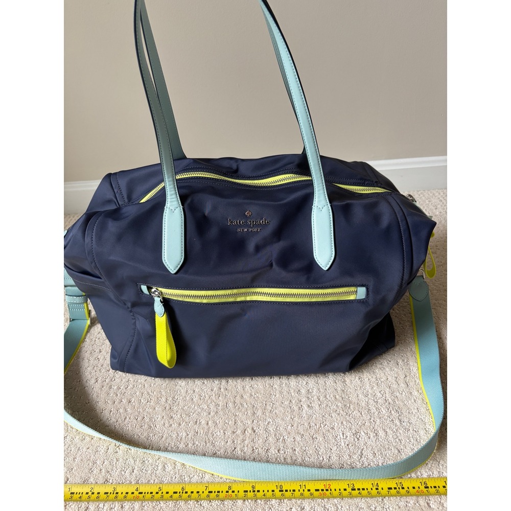 Kate Spade Chelsea Weekender Bag Navy Blue Neon Green Sporty Preppy Travel Tote